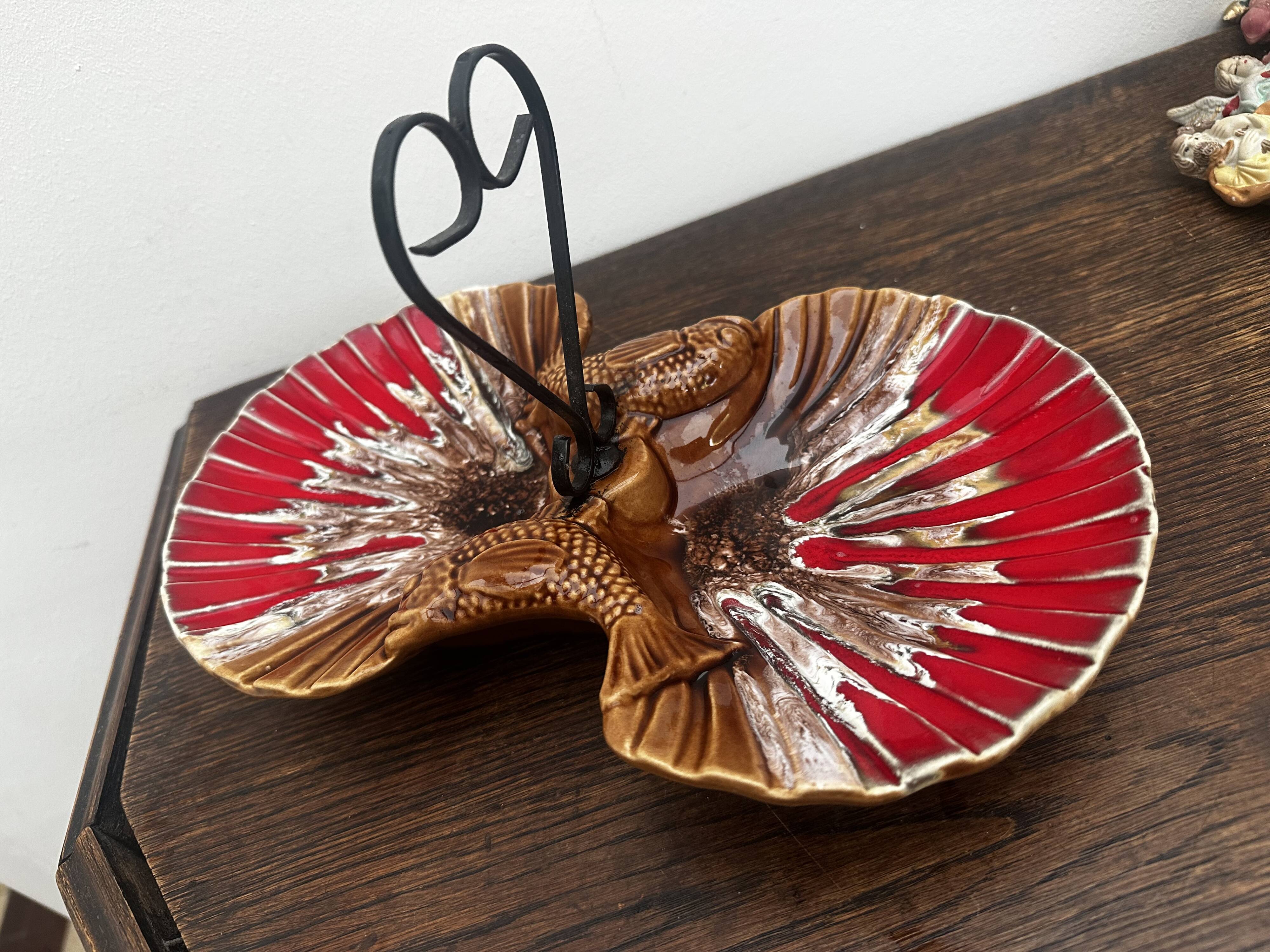 Ceramic hors d'oeuvre server Vallauris shell slipware fish