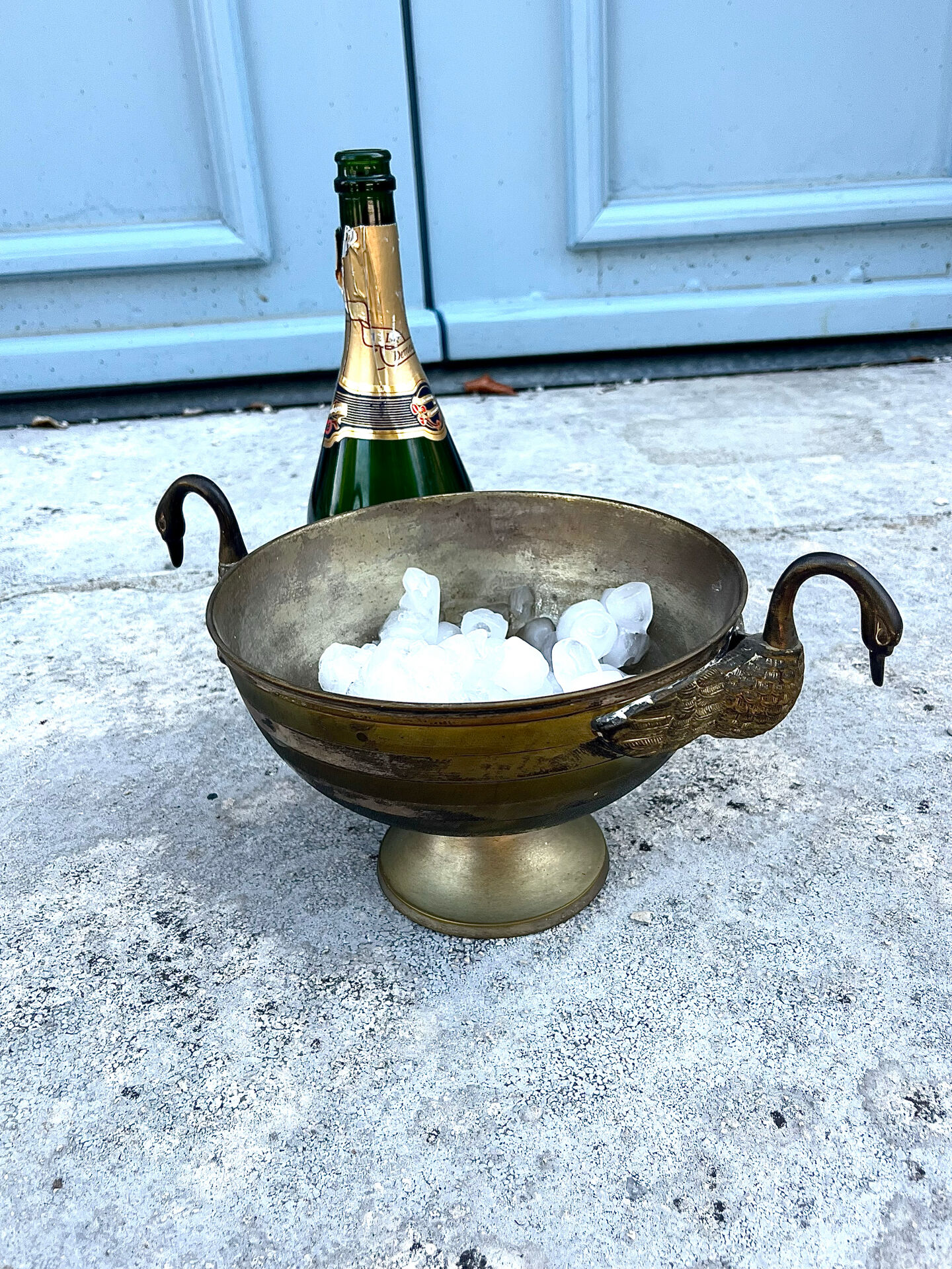 Swan Ice Bucket Brass French Vintage Footed Barware