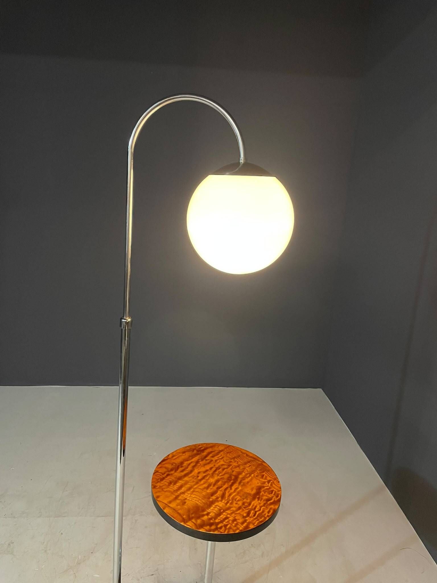 Restored Bauhaus floor lamp with integrated table by R. Slezák