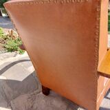 Low armchair, brown imitation leather