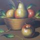 Painting OIL ON CANVAS Still life, BY MAZIA Violet, pears apples kitchen, wooden frame