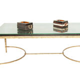 Ensemble de 2 cendriers en verre épais et cuir sellier piqué