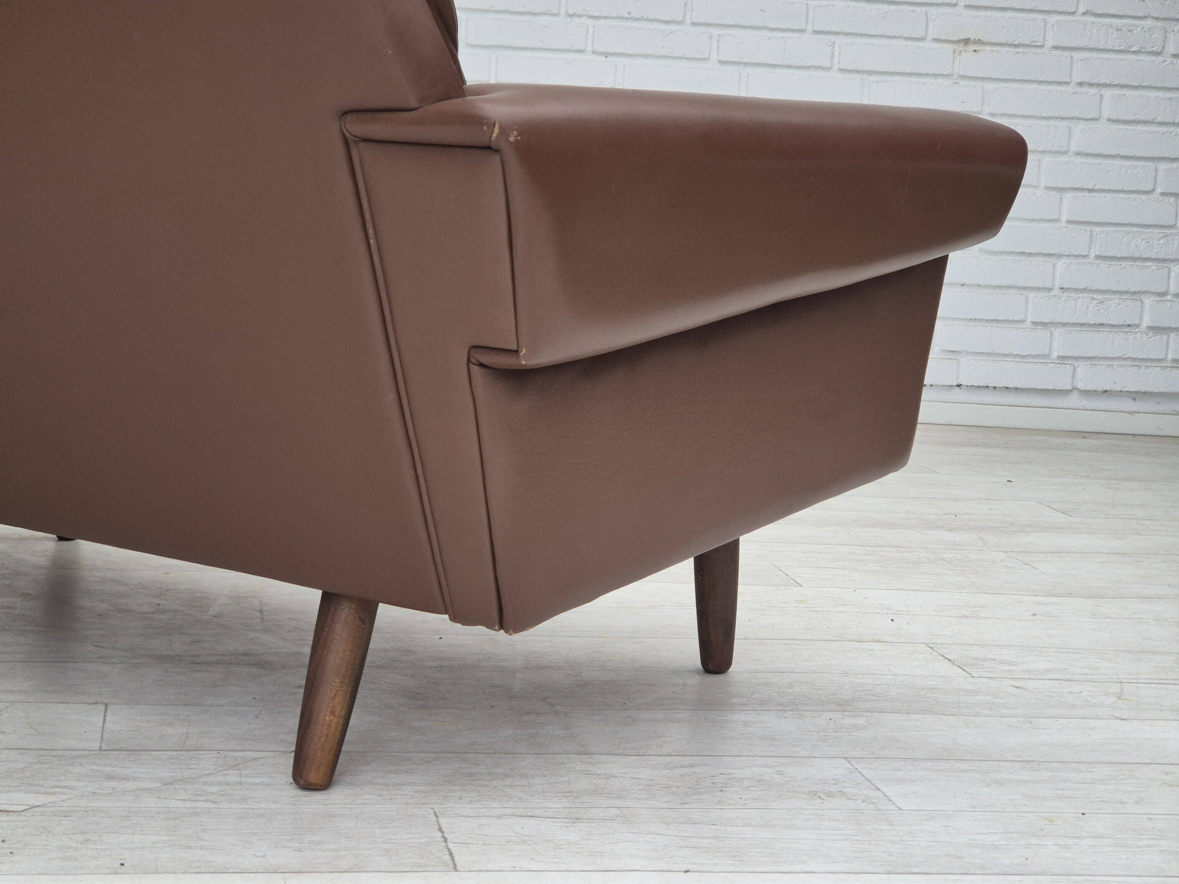 1970s, Danish 2-seater sofa, original brown leather.