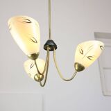 Italian Art Deco Chandelier in Brass and Yellow Glass, 1940s