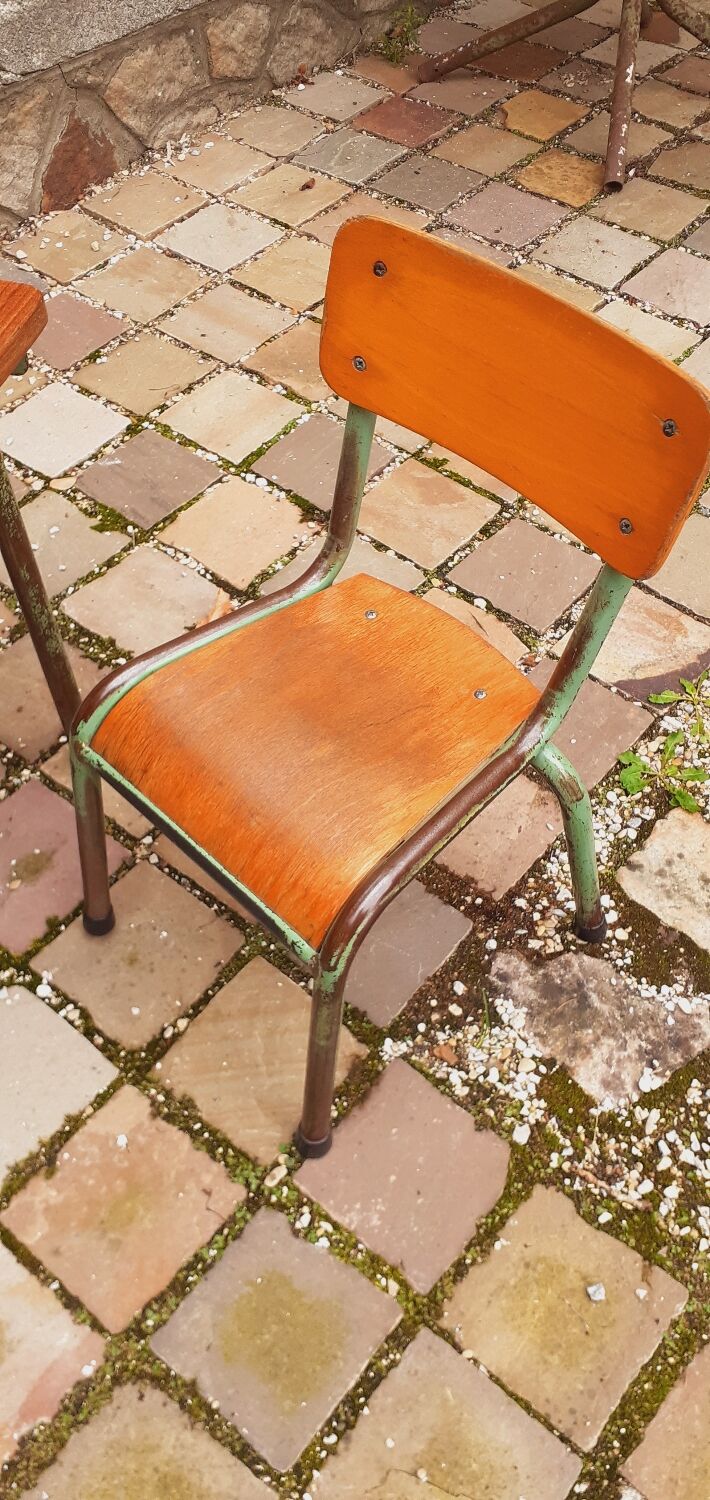 Children's desk and its chair year 50 solid teak tubular structure