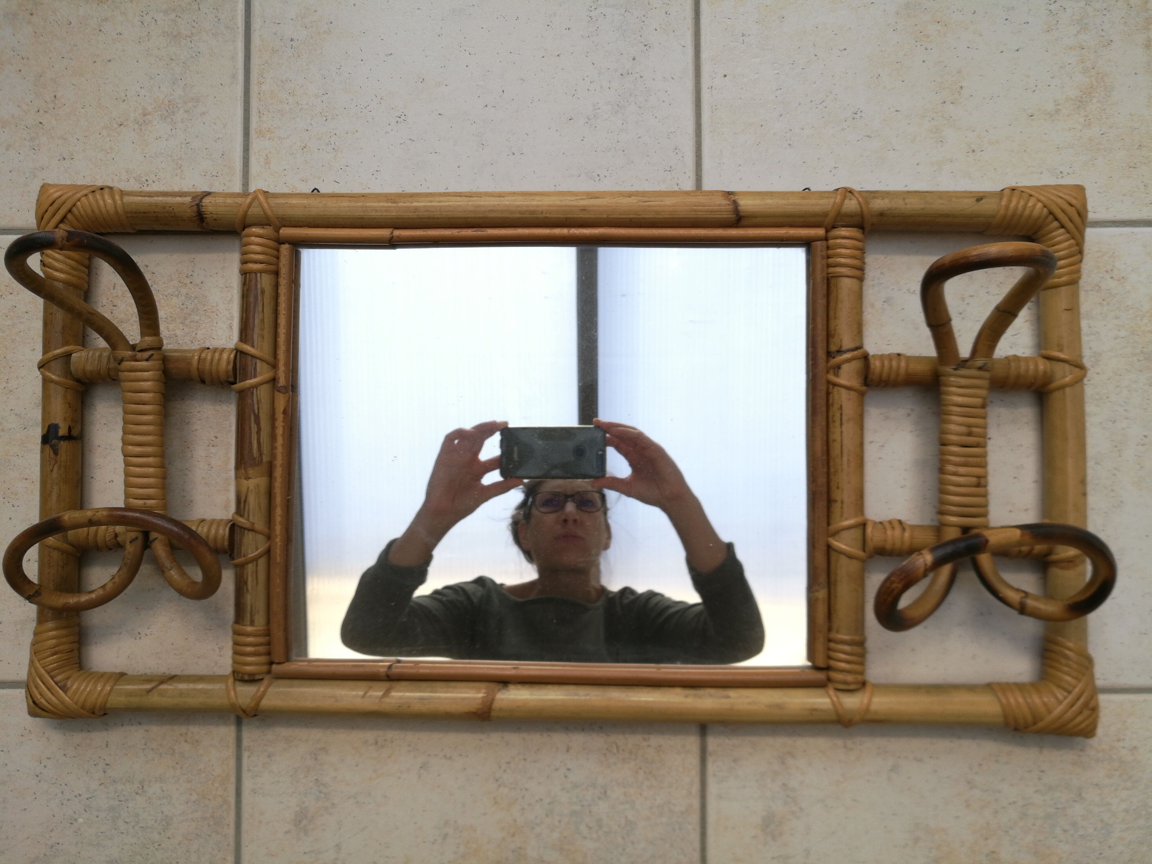 Mirror door door rattan coat 70x35cm