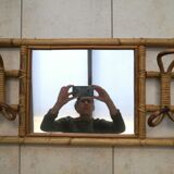 Miroir porte manteau en rotin 70x35cm