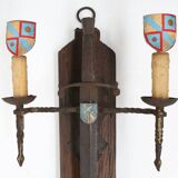 French 20th Century Large Wrought‑Iron Medieval Revival Wall Lamp with Swor