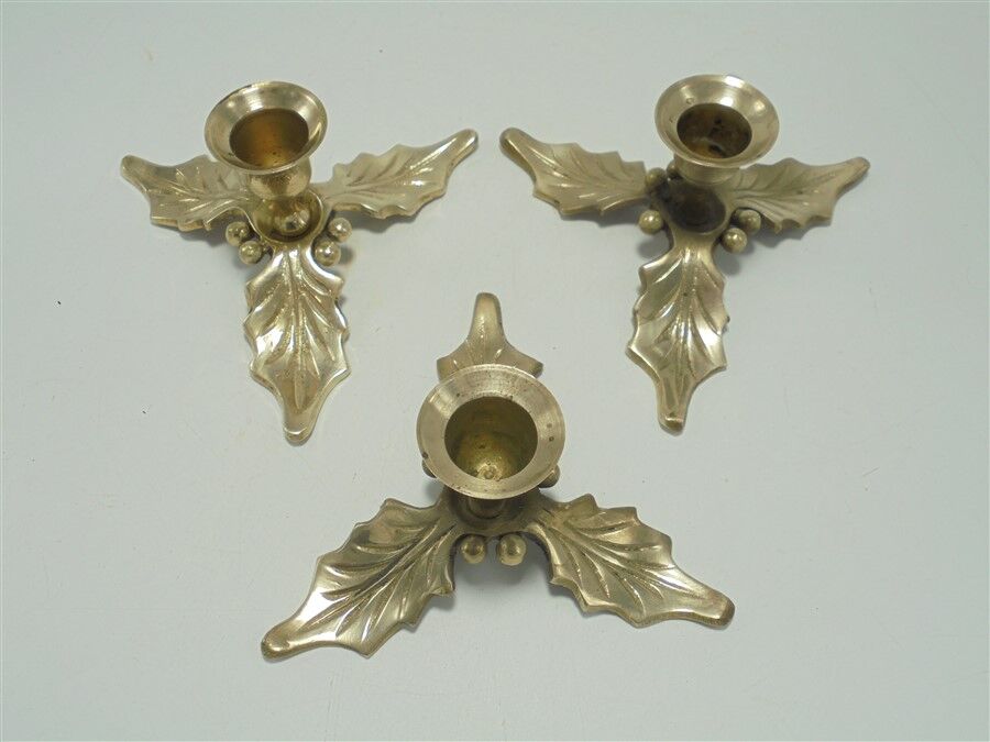 Trio of brass candle holders décor holly