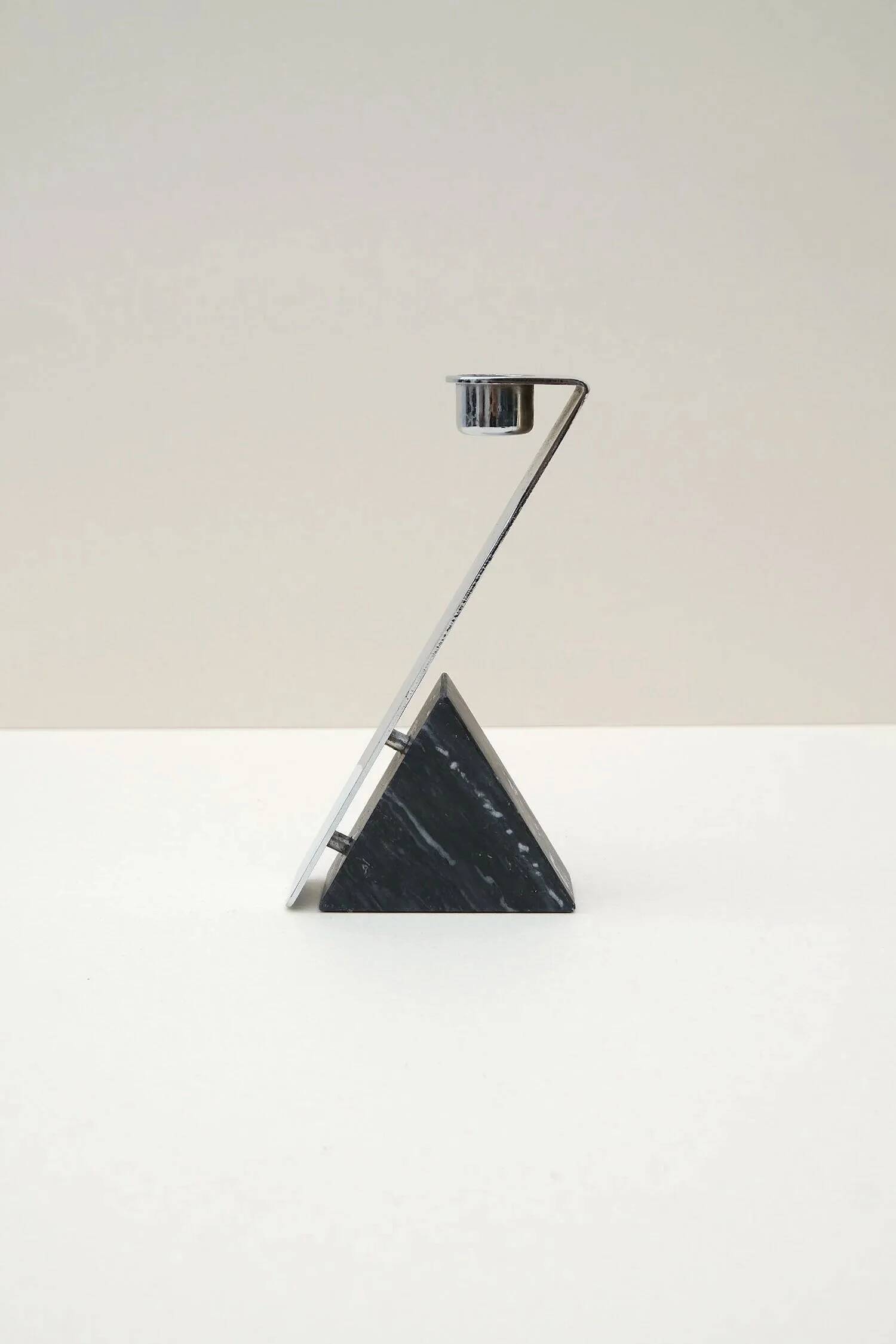 Chrome-plated metal and marble candle holder, 1980