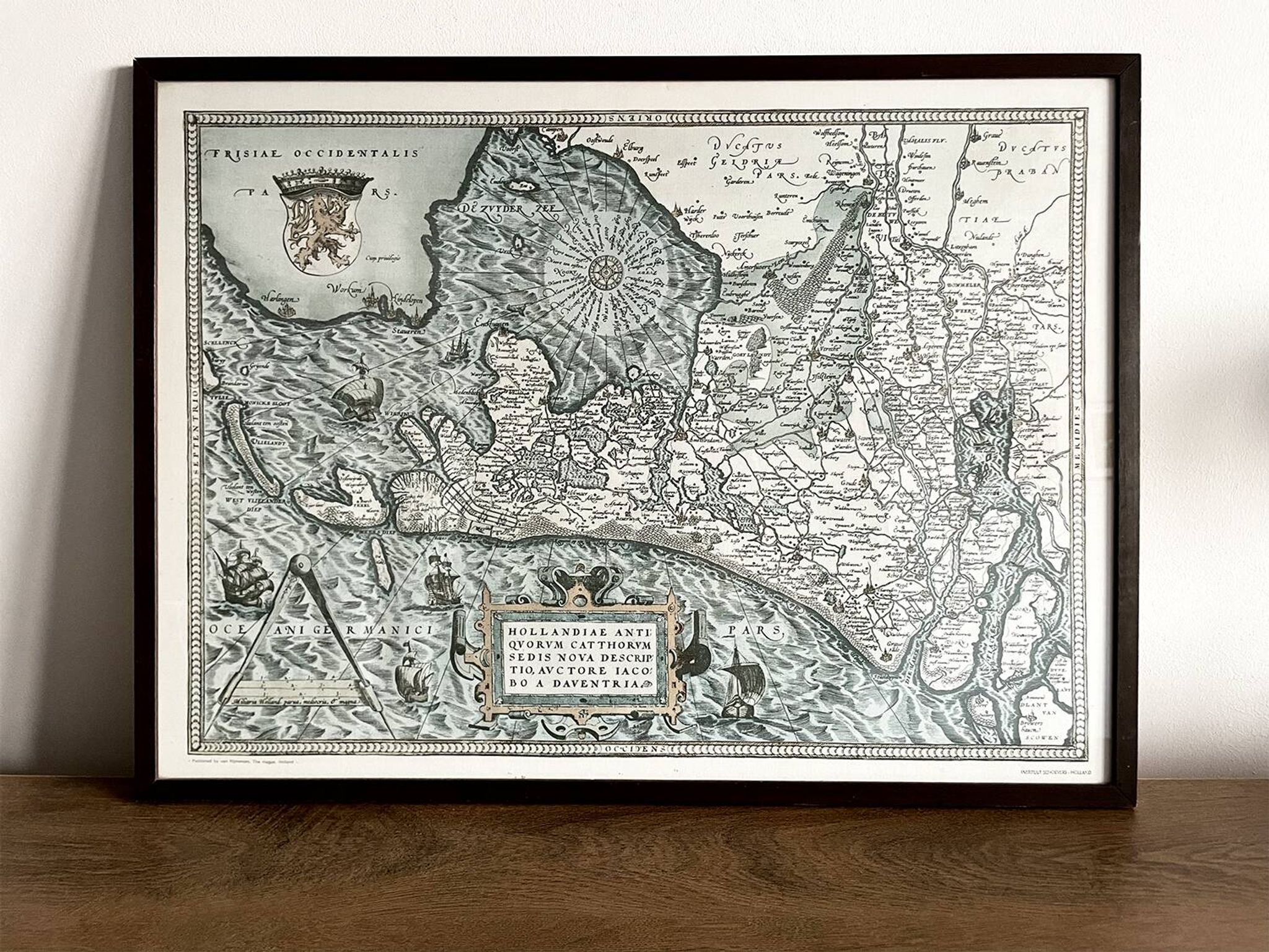 Framed Map of the Netherlands from the Theatrum Orbis Terrarum by Abraham Ortelius (1570)