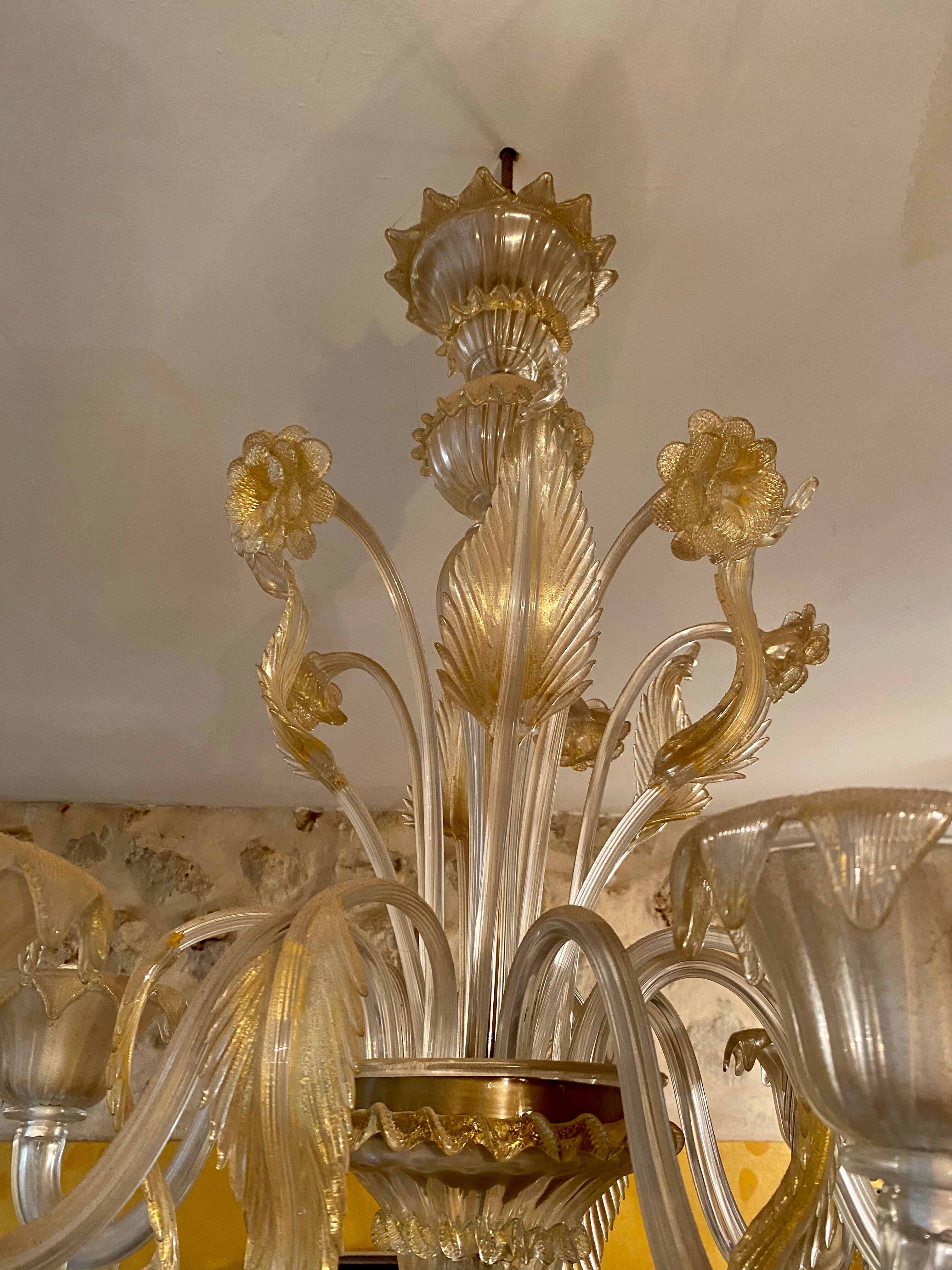 Chandelier murano Barovier gold inlay