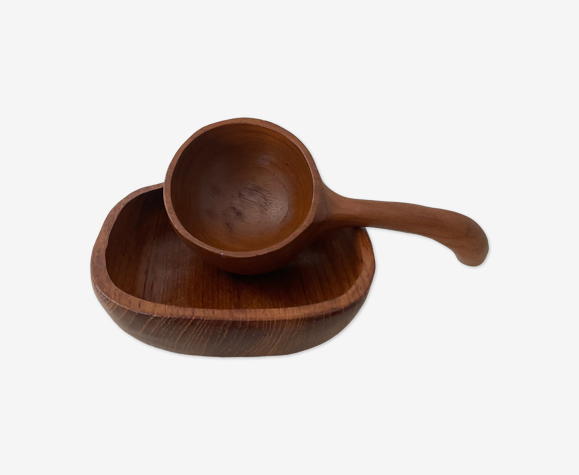 Plat et louche vintage en bois