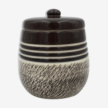 Lucien Brisdoux Enamelled sandstone covered pot with incised decoration, signed and numbered - 1940s-1950s