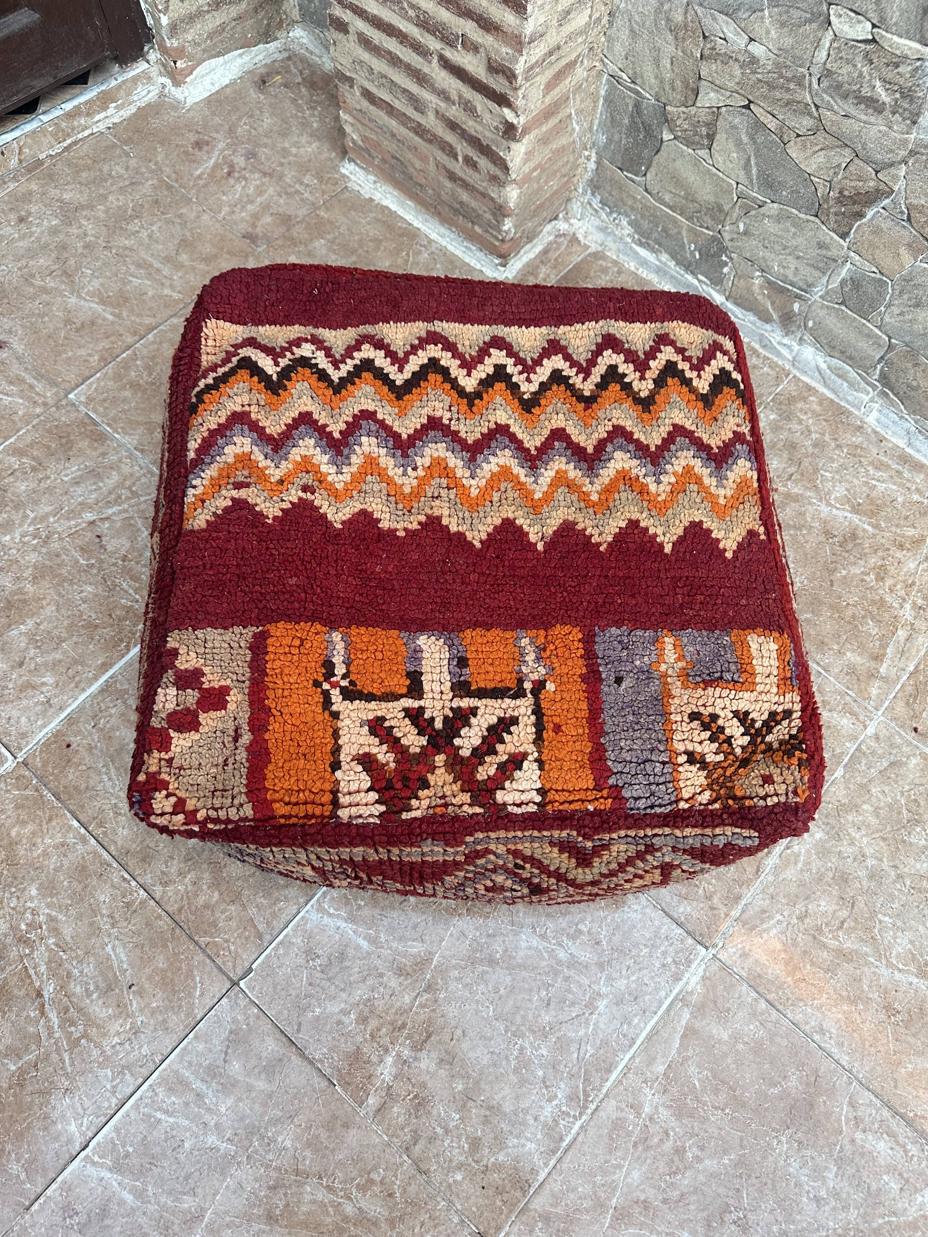 Handmade Berber Kilim pouf, floor cushion