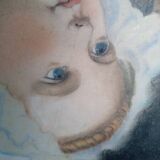 Tableau pastel portrait jeune fille XIXth signé