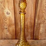 Italian Empoli carafe in amber brown bubbled glass. 1970s.