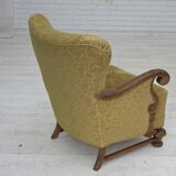 1960s, Danish armchair, furniture cotton/wool fabric, solid oak wood.