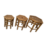 Rattan trundle table hexagonal top 70s