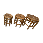 Table  gigognes en rotin plateau hexagonal années 70