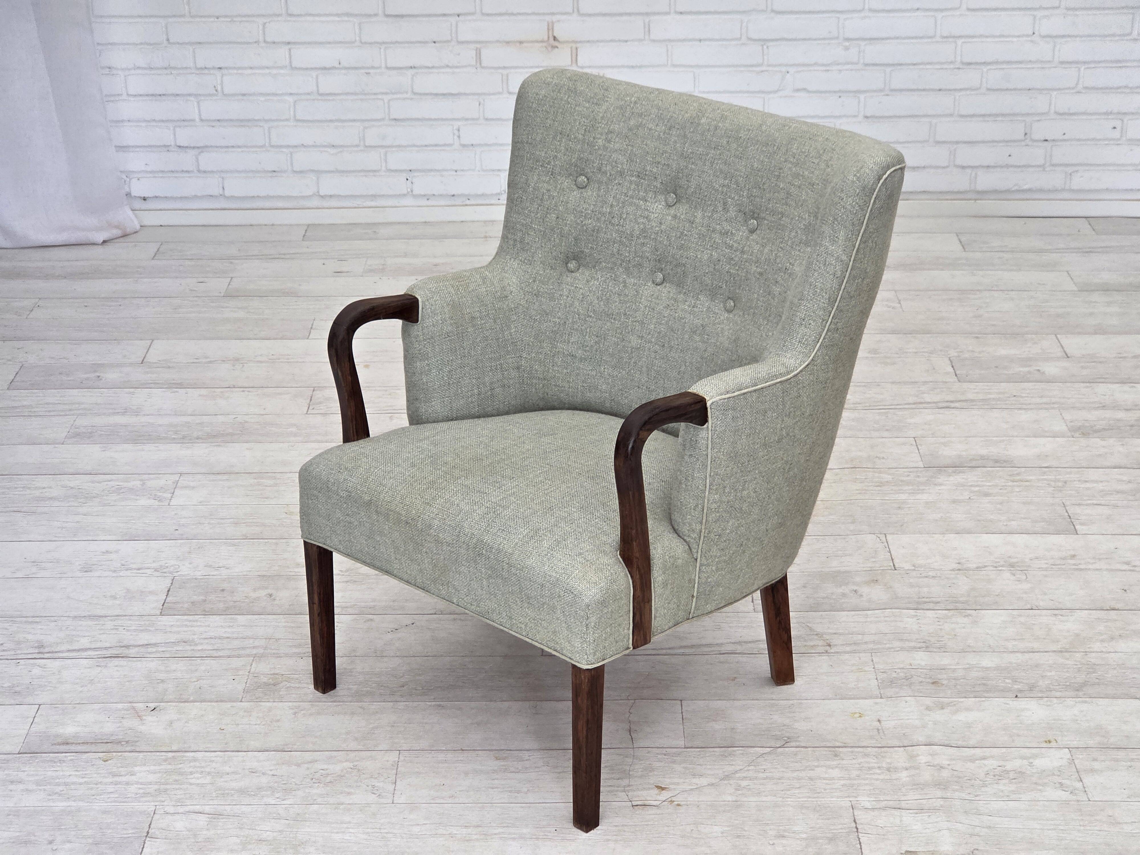 1960s, Danish armchair, original light grey furniture wool, teak wood.