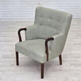 1960s, Danish armchair, original light grey furniture wool, teak wood.