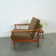 Teak Scandinavische fauteuil met bruin stoffen kussens, stoel 2