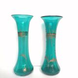 Paire de vases tronconiques 1900 en verre bleu