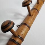 Old rustic wooden coat rack turned in imitation of bamboo 1900, 6 hooks