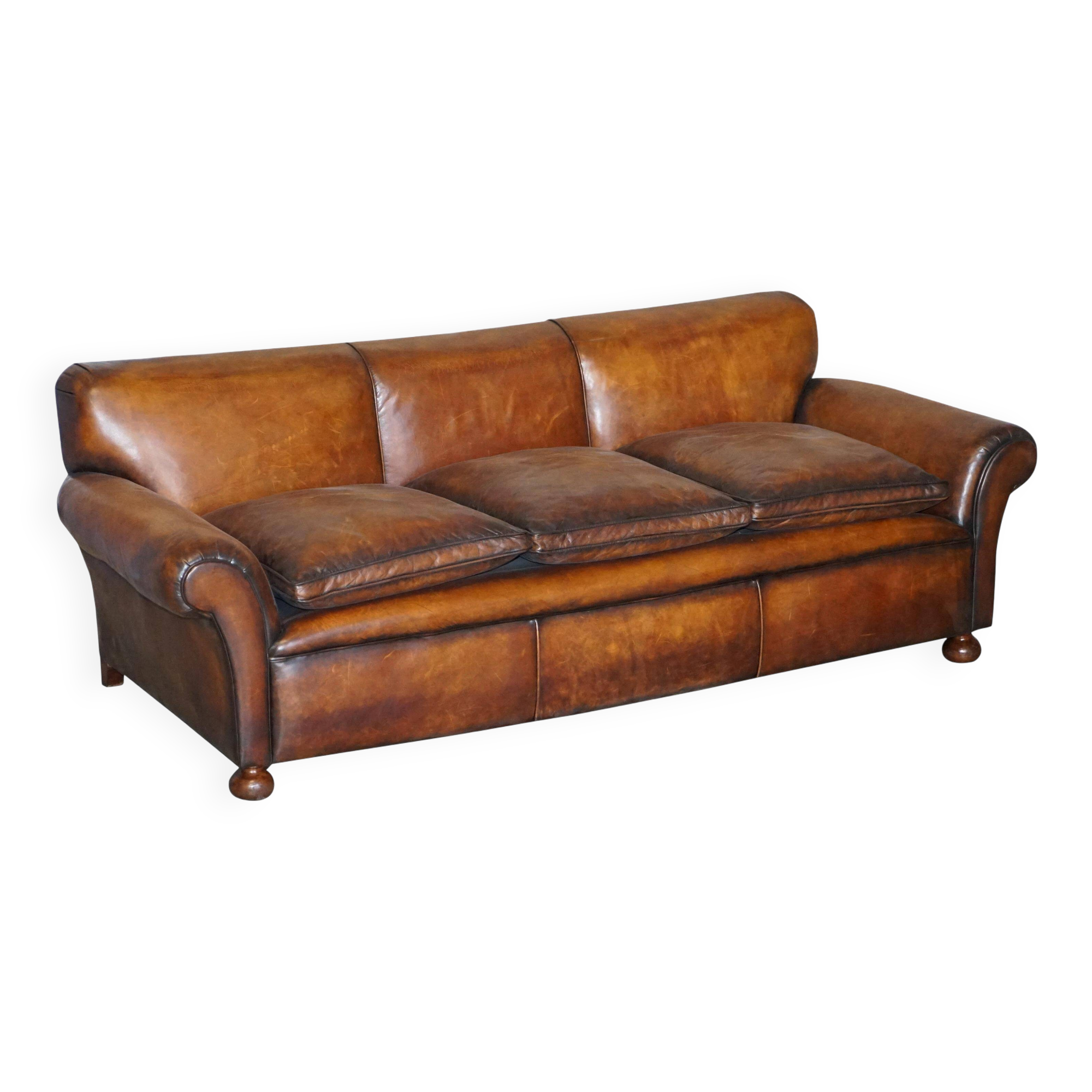 Antique Victorian leather canapé, hand-dyed, 3-4 seats.