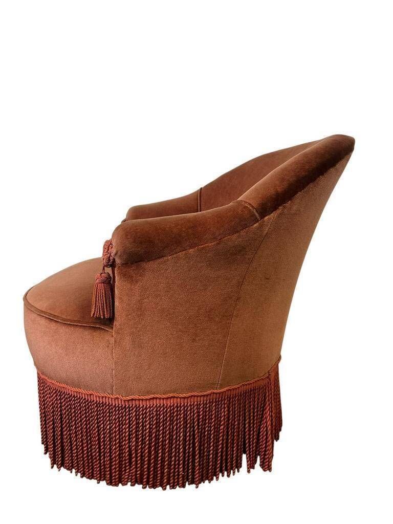 Vintage pink armchair / one seat / fringed armchair