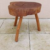 small vintage brutalist wooden tripod side table
