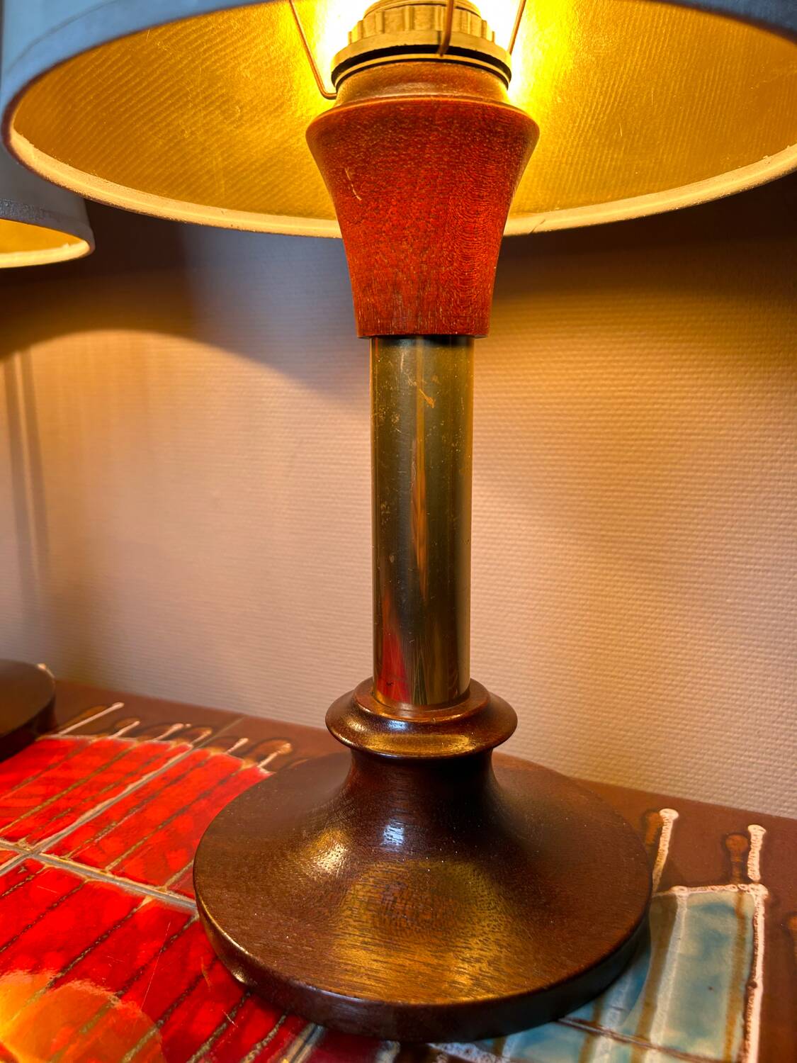 70s wood metal vinyl lamps (X2)