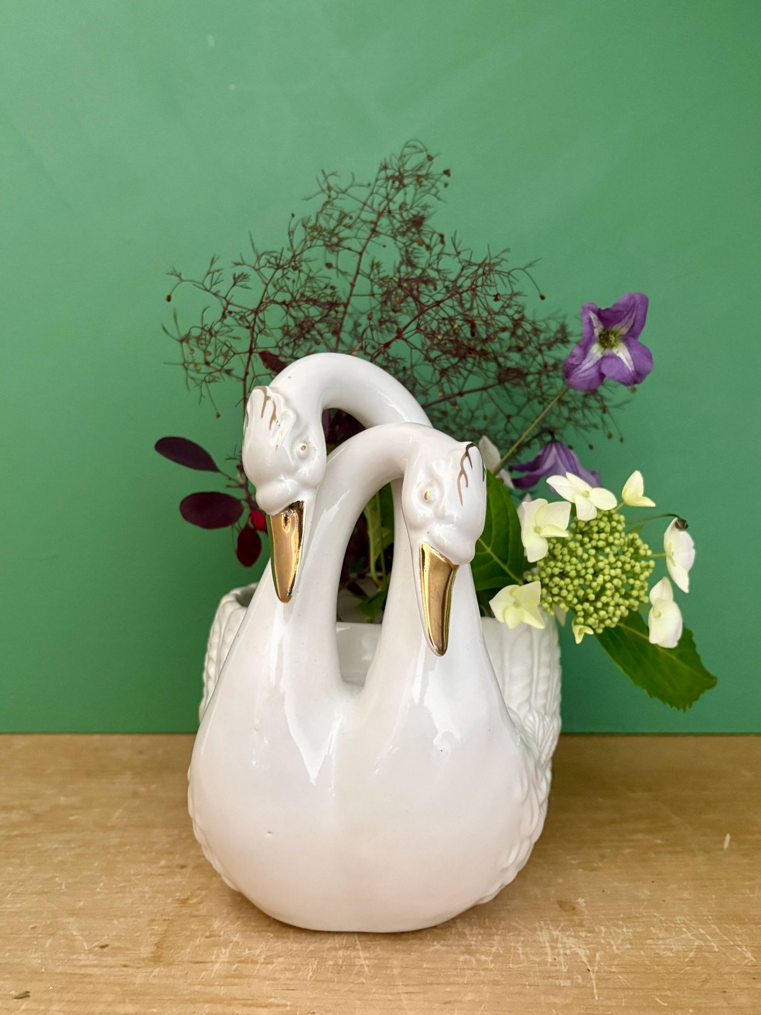 Cache pot cygne vintage en céramique