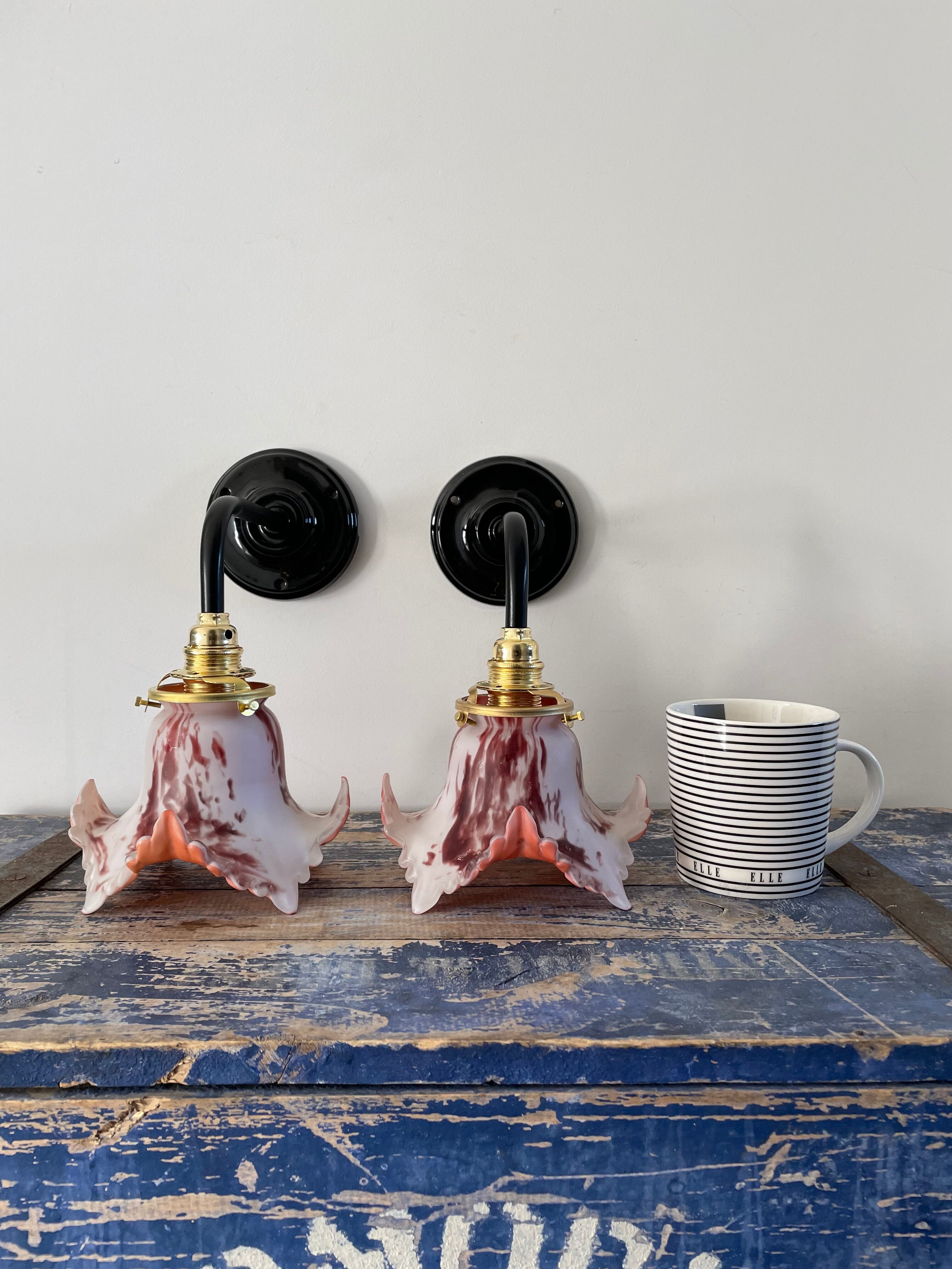 Pair of new electrified art deco wall lamps
