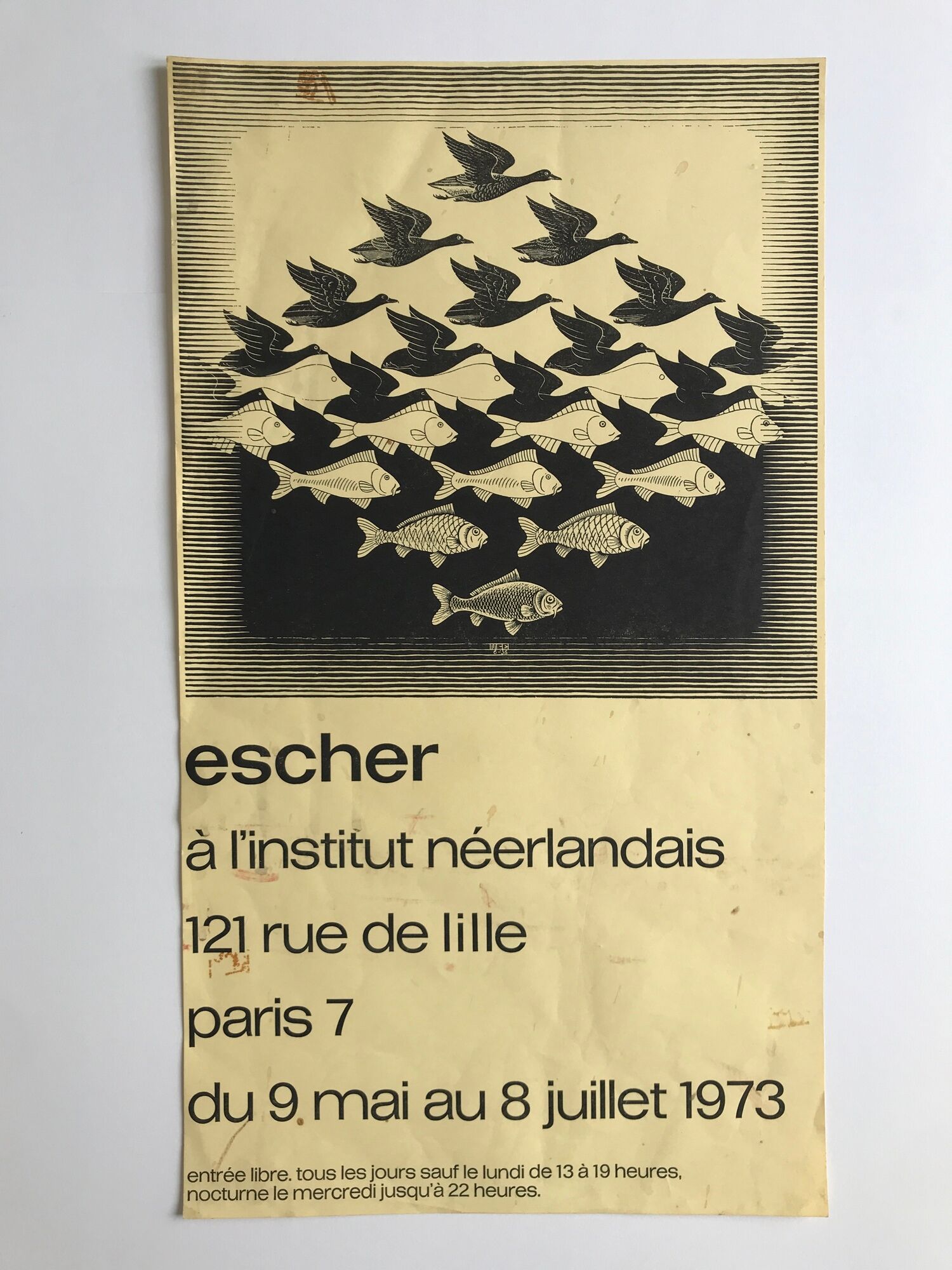 Original exhibition poster after escher, netherlands institute of paris, 1973