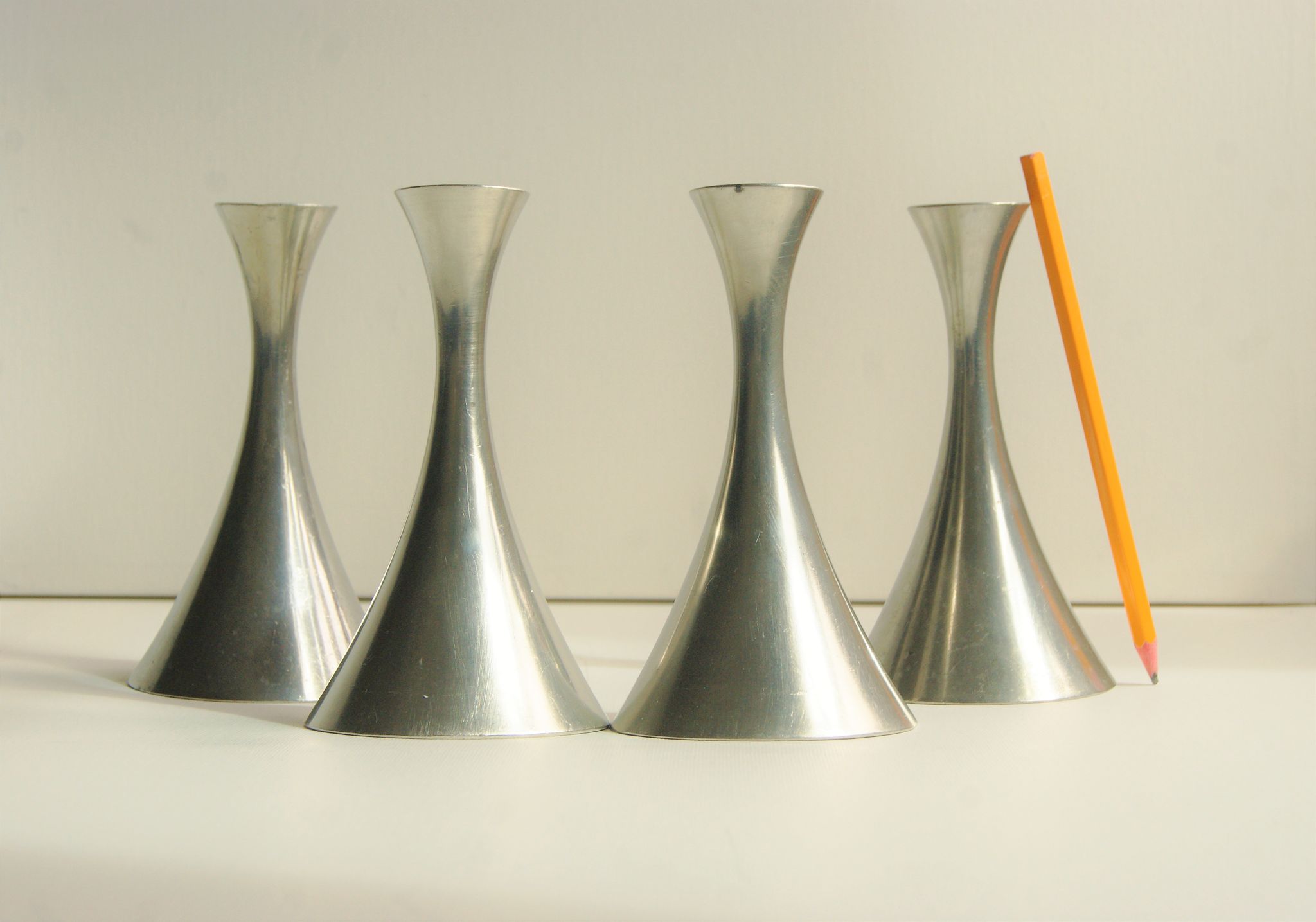Set of 4 Art Deco candle holders by Just Andersen from the 1940s - fine elegant minimalist design.