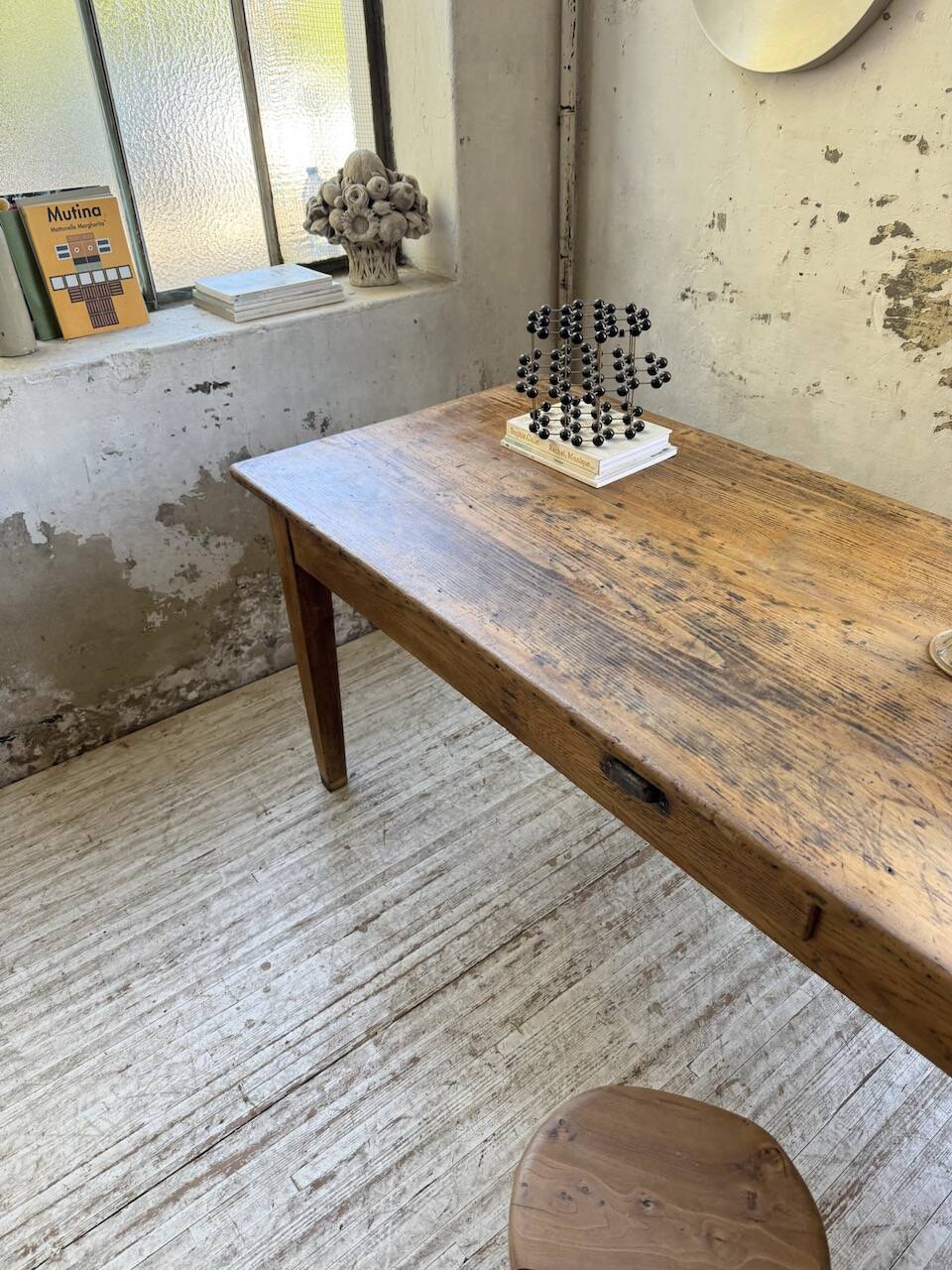 Pine and oak + walnut farmhouse table 1950