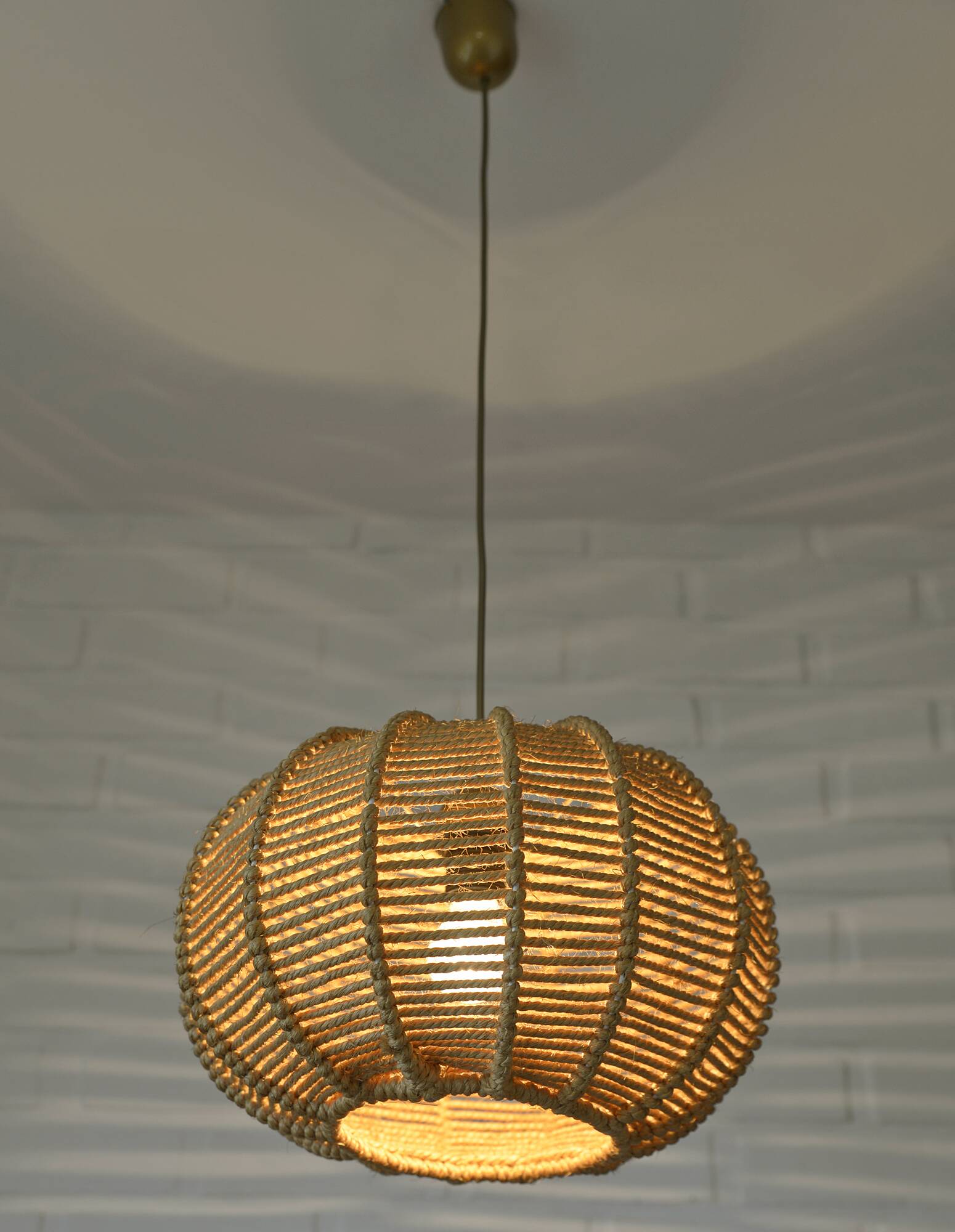 Vintage Rope Pendant Lamp / Handmade Rustic Chandelier/ Hanging Light 1970