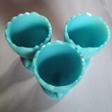 Three blue eggcups in real opal