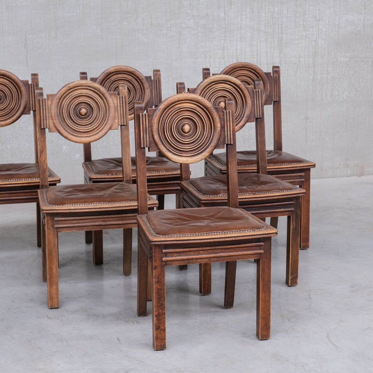 6 French deco oak dining chairs