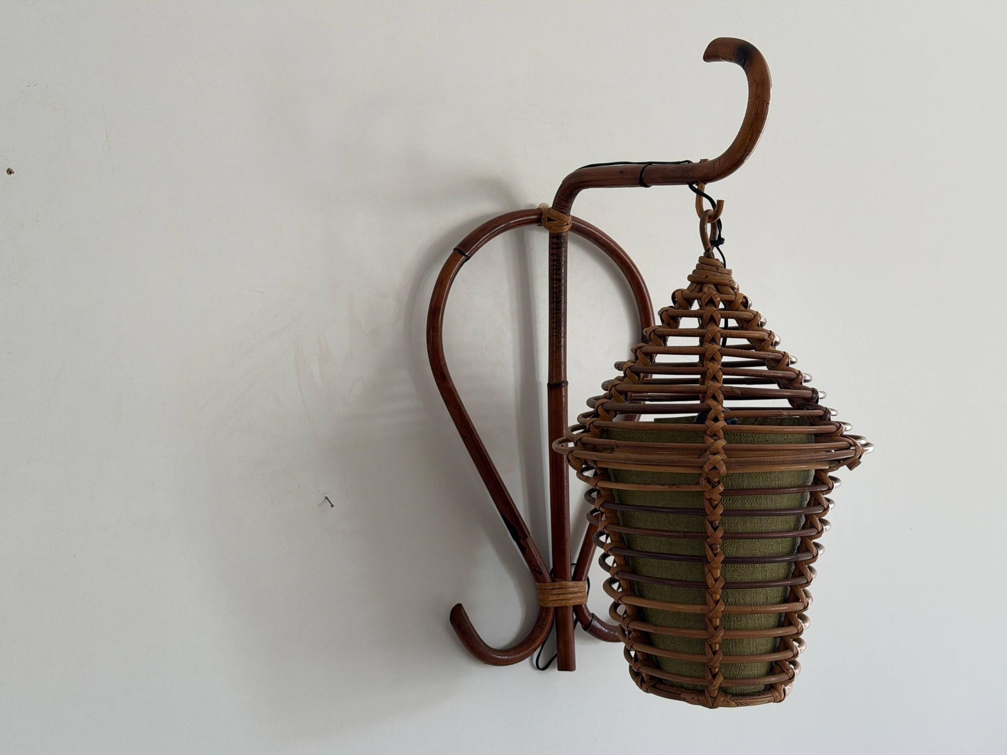 Unique wall lamp in bamboo and fabric, Lantern Design/One, Italy, 1960s