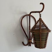 Unique wall lamp in bamboo and fabric, Lantern Design/One, Italy, 1960s