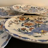11 flat plates Rooster with Peonies, Gien earthenware