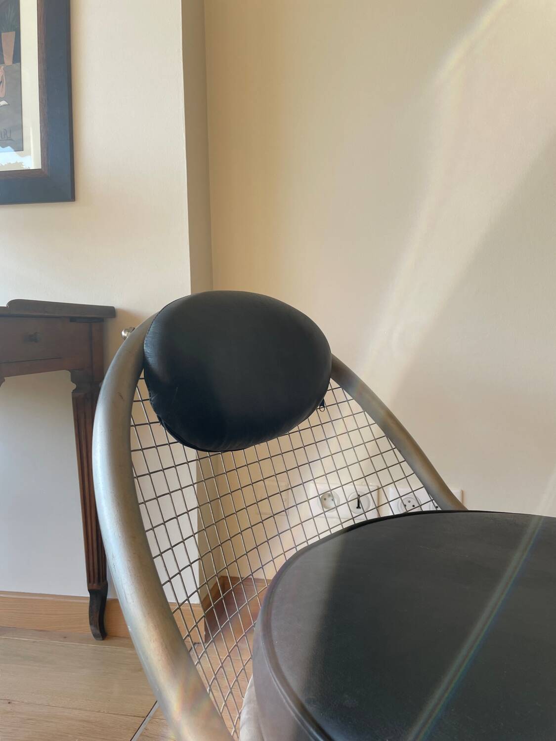 Metal and leather armchairs