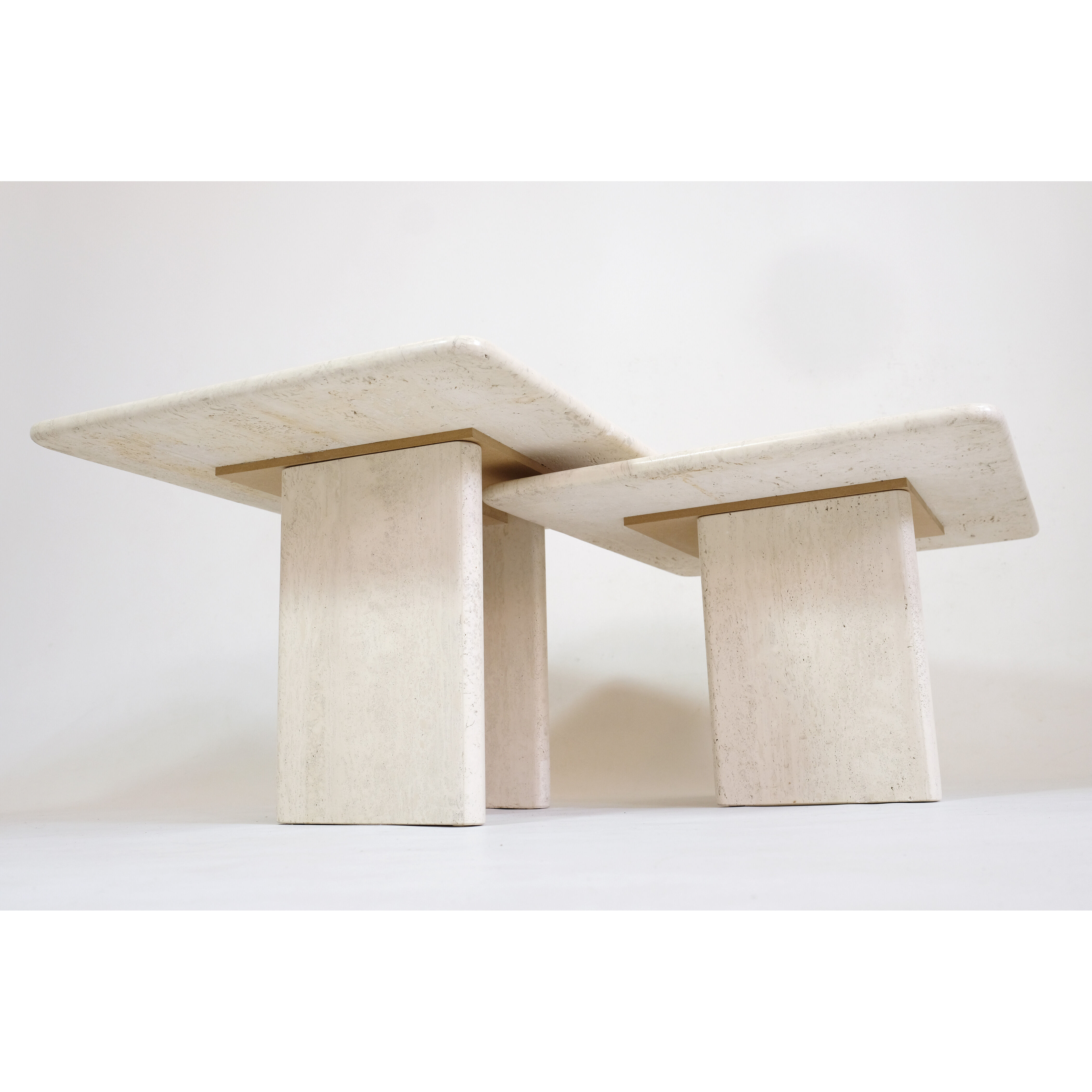 Pair of travertine trundle tables, Italy