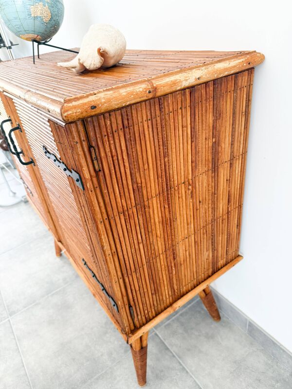 Buffet en demi jonc de rotin , années 60'