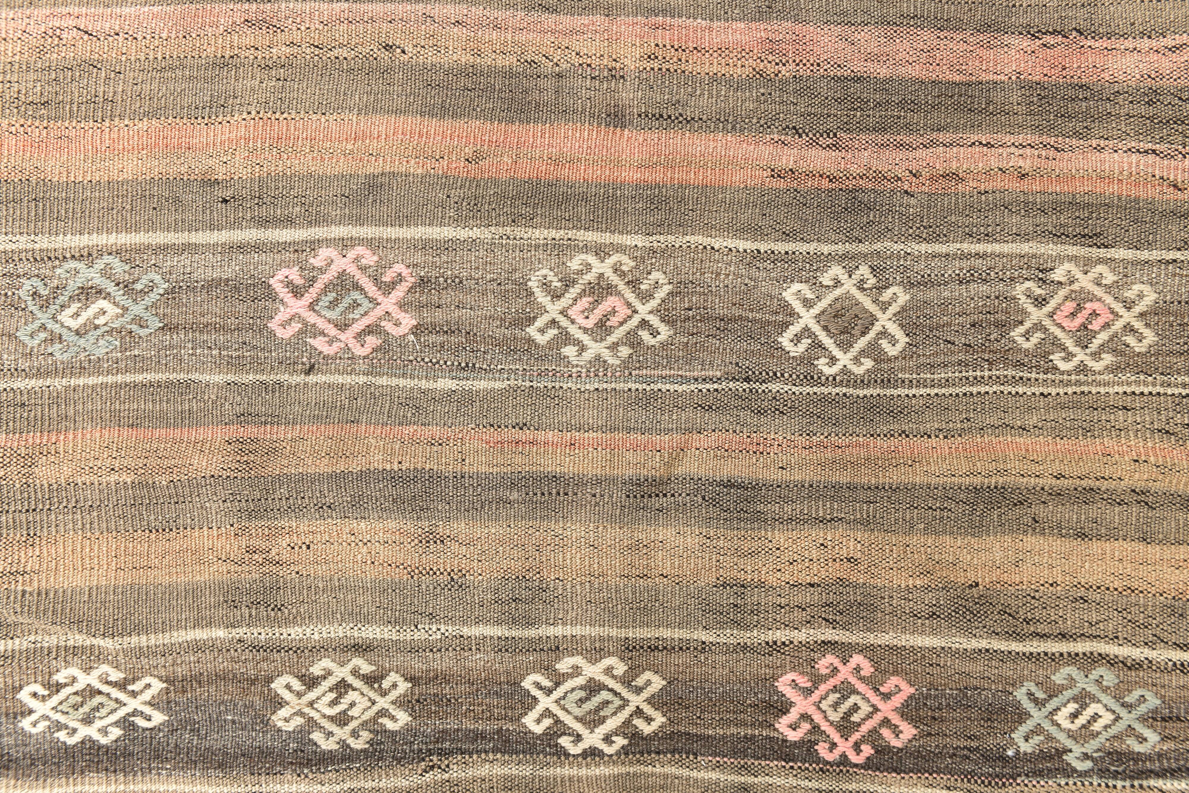 3x12 Brown Mustard Turkish Kilim Runner Rug 101x353Cm