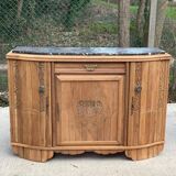 Parisian art deco 2-part sideboard renovated in solid oak and marble 1940 152c
