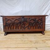 Old Gothic chest 17th century solid oak